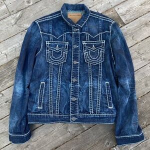 Vintage True Religion Jean Jacket Rope Stitch Jimmy Super T 1/2’ Denim Blue